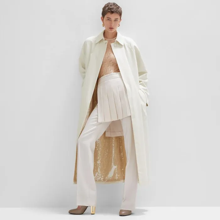 Woman White Fabric Trench Coat White Fendi Coats and Outerwear