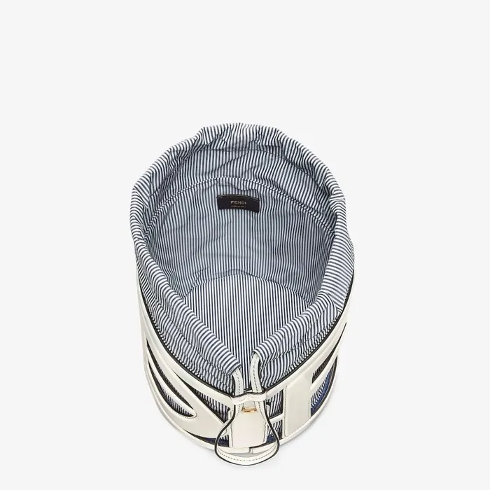 Woman White Leather And Striped Fabric Bag White Fendi Bucket Bags