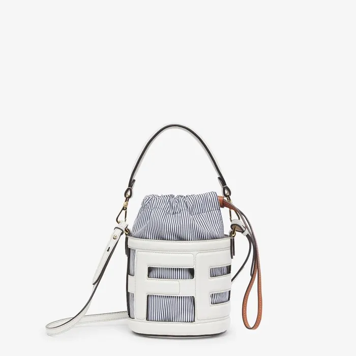 Woman White Leather And Striped Fabric MiniBag White Fendi Mini Bags