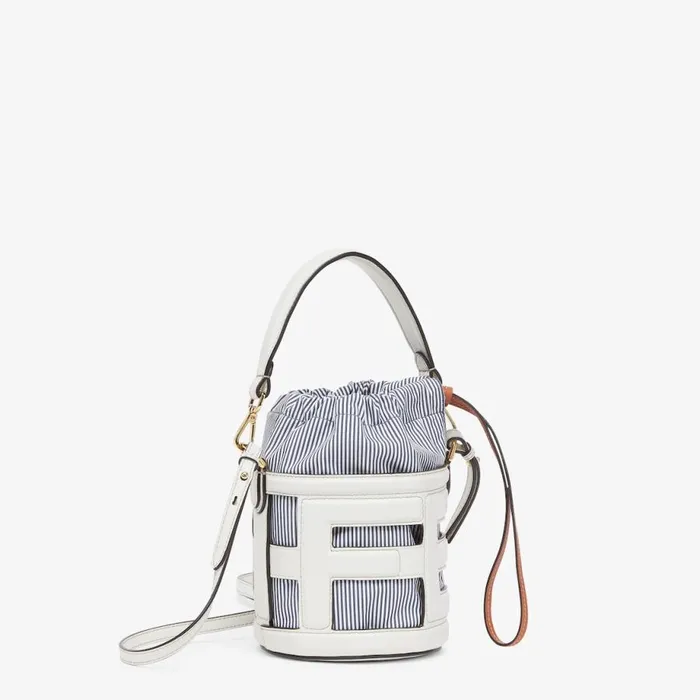 Woman White Leather And Striped Fabric MiniBag White Fendi Mini Bags
