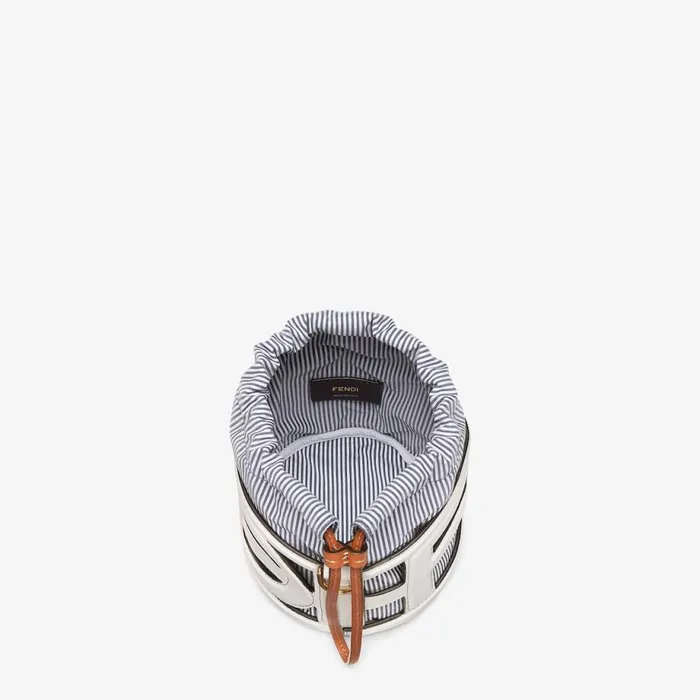 Woman White Leather And Striped Fabric MiniBag White Fendi Mini Bags