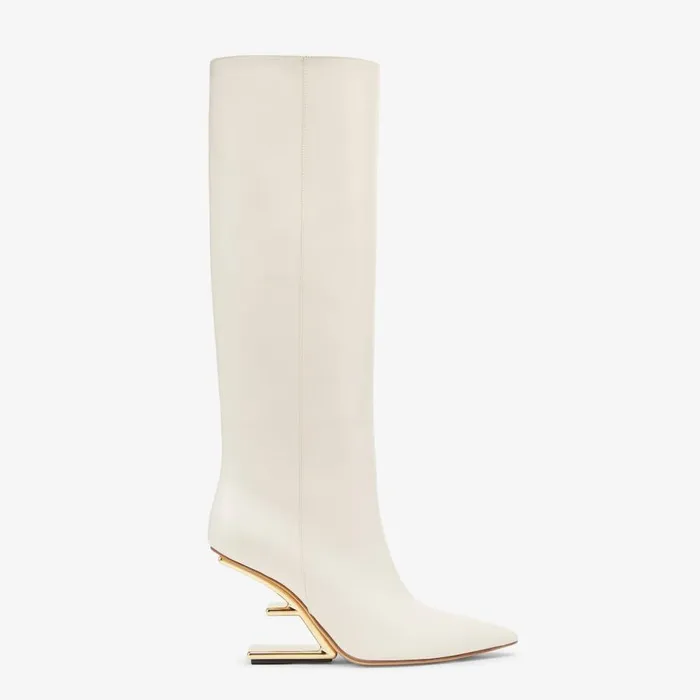 Woman White Leather HighHeeled Boots White Fendi Fendi First