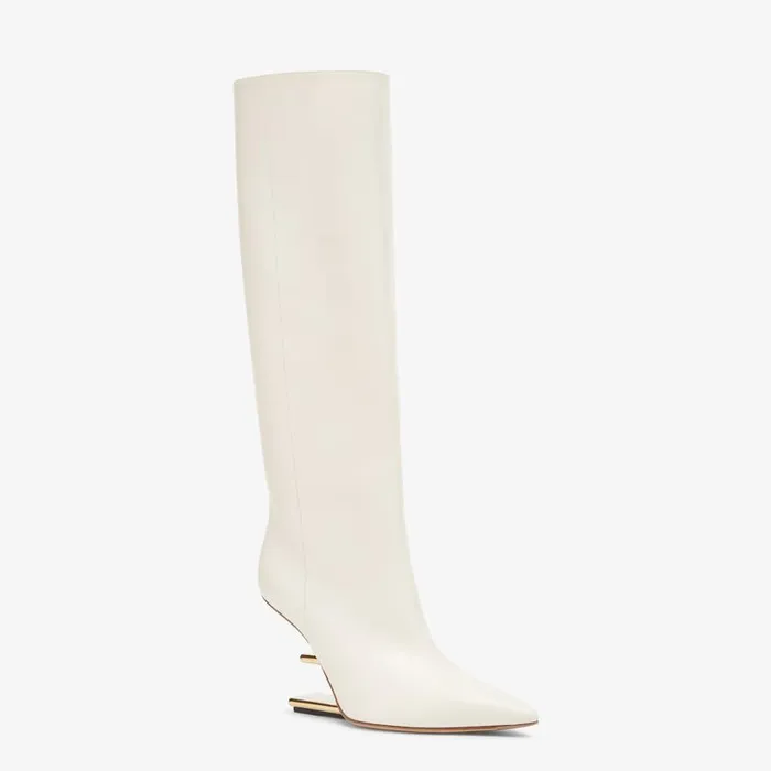 Woman White Leather HighHeeled Boots White Fendi Fendi First