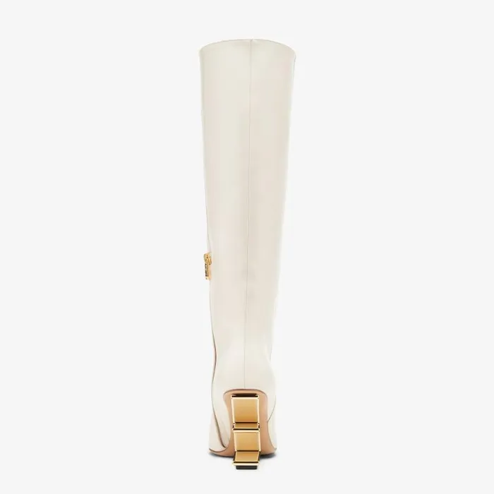 Woman White Leather HighHeeled Boots White Fendi Fendi First