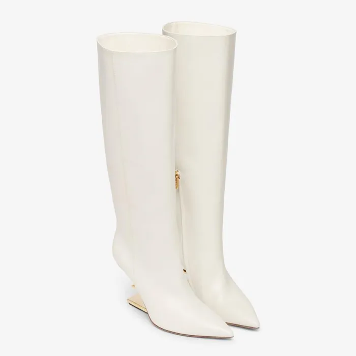 Woman White Leather HighHeeled Boots White Fendi Fendi First