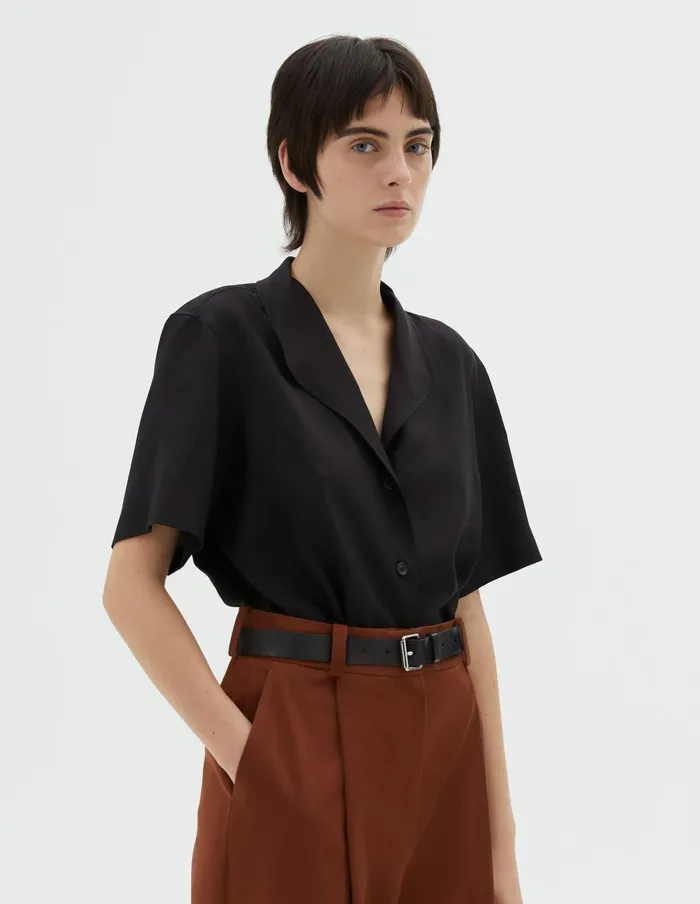 Women Angled Collar Shirt Black Margaret Howell Shirts