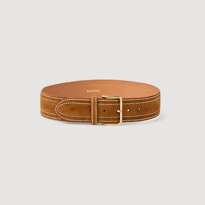 Women Belts SANDRO Wide Leather Belt Camel