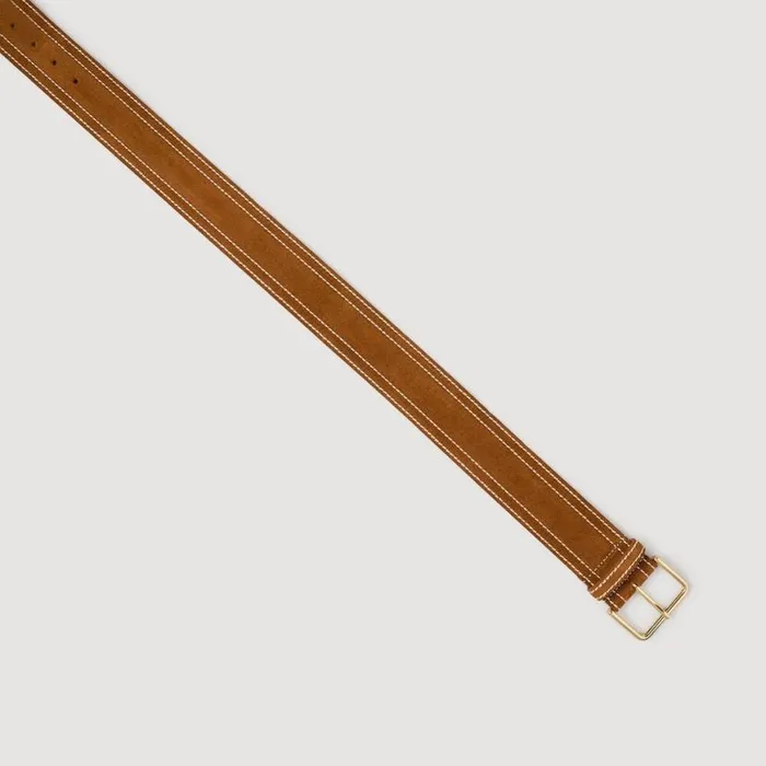Women Belts SANDRO Wide Leather Belt Camel
