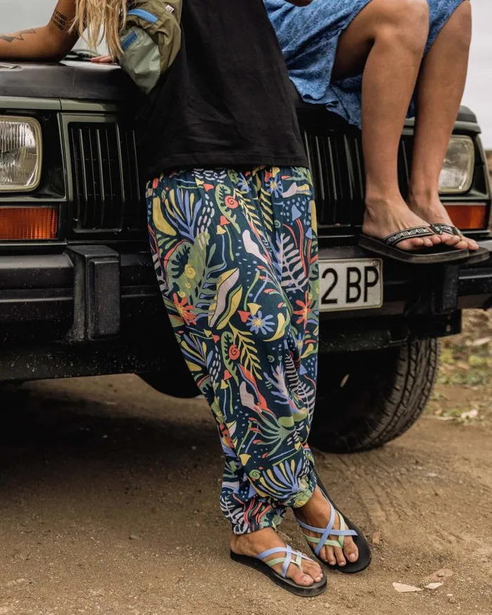 Women Bottoms Passenger Daylily Printed Loose Trouser Abstract Seaweed Tidal Blue Abstract Seaweed Tidal Blue