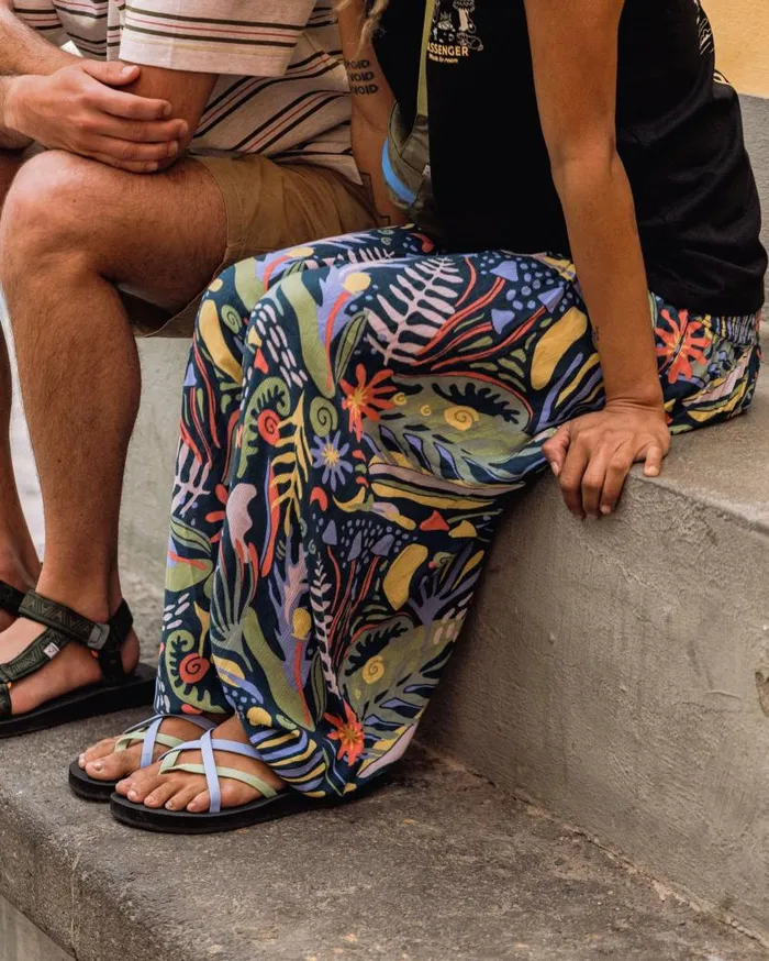 Women Bottoms Passenger Daylily Printed Loose Trouser Abstract Seaweed Tidal Blue Abstract Seaweed Tidal Blue