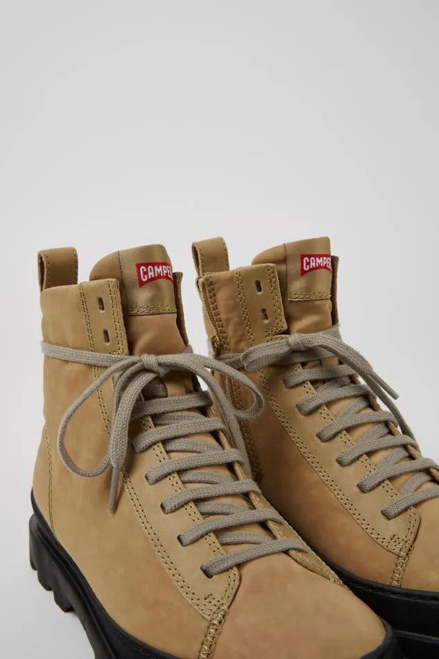 Women Camper Ankle Boots Brutus Beige Textile And Leather Ankle Boots