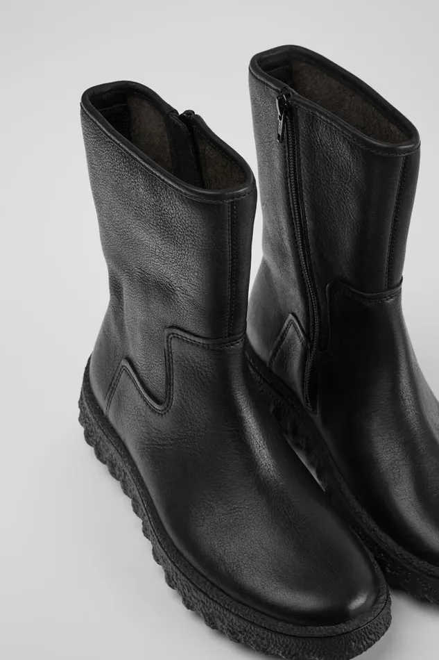 Women Camper Ankle Boots Ground MICHELIN Black Leather Boots