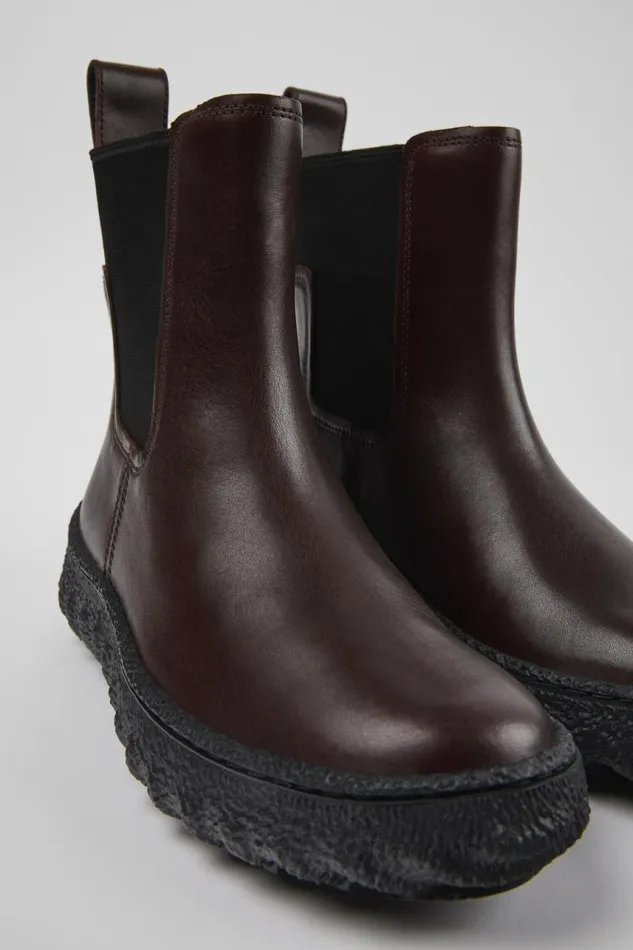 Women Camper Ankle Boots Ground MICHELIN Burgundy Leather Ankle Boots
