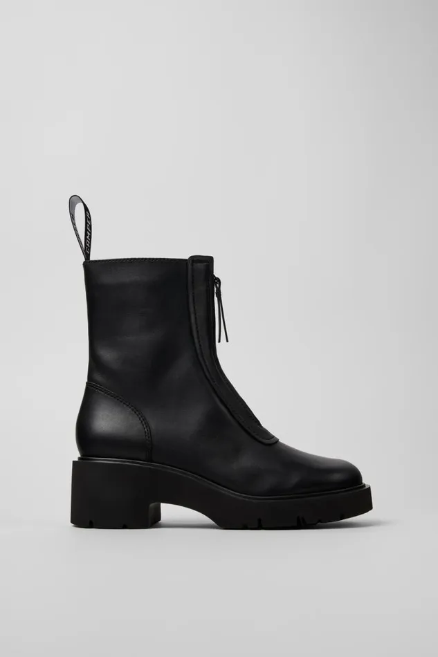 Women Camper Ankle Boots Milah Black Leather Zip Boots