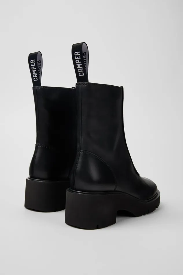 Women Camper Ankle Boots Milah Black Leather Zip Boots