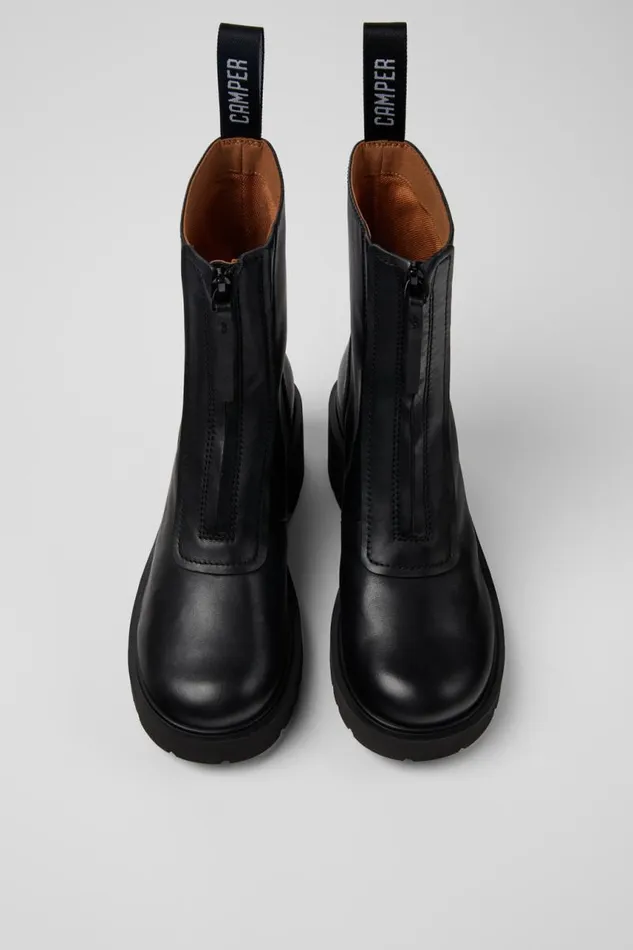 Women Camper Ankle Boots Milah Black Leather Zip Boots