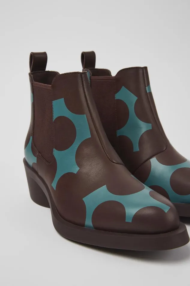 Women Camper Ankle Boots Twins Burgundy And Blue Leather Ankle Boots