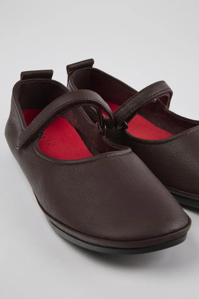 Women Camper Ballerinas Right Burgundy Leather Mary Jane