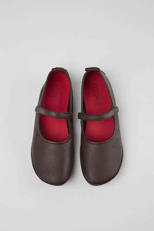 Women Camper Ballerinas Right Burgundy Leather Mary Jane