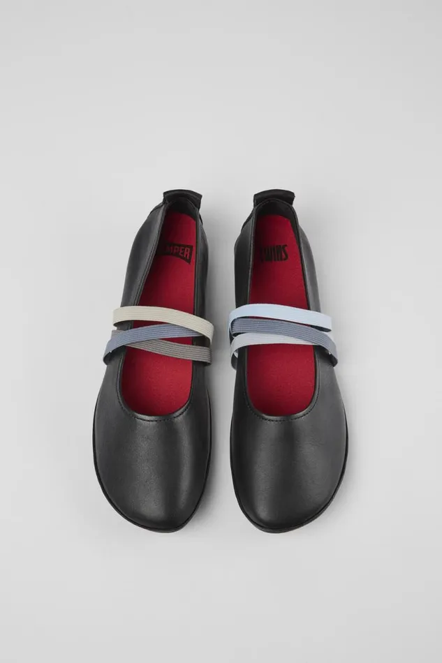 Women Camper Ballerinas Twins Black Leather Ballerina