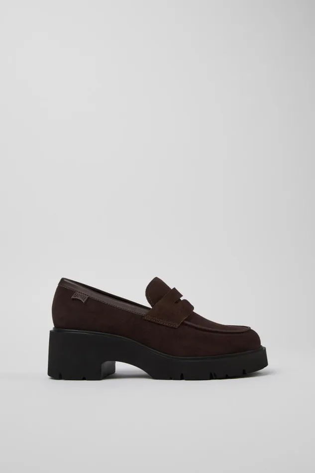 Women Camper Formal Shoes Milah Brown Nubuck Loafers