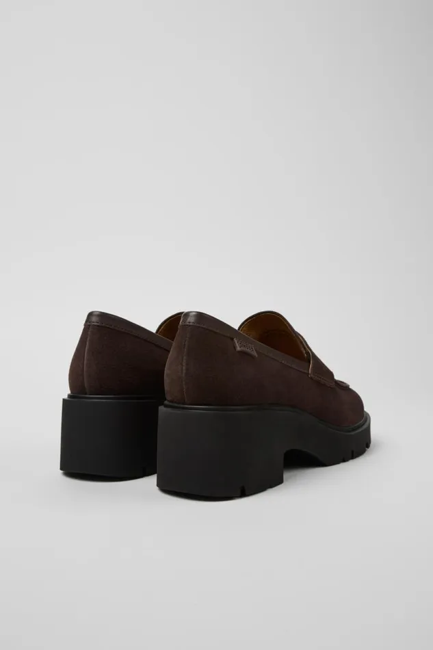 Women Camper Formal Shoes Milah Brown Nubuck Loafers