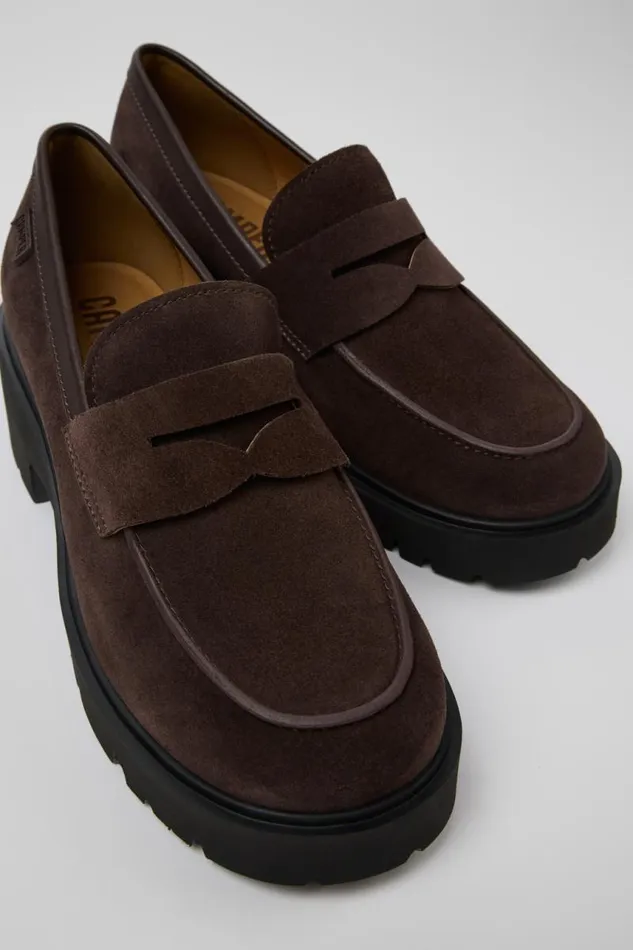 Women Camper Formal Shoes Milah Brown Nubuck Loafers