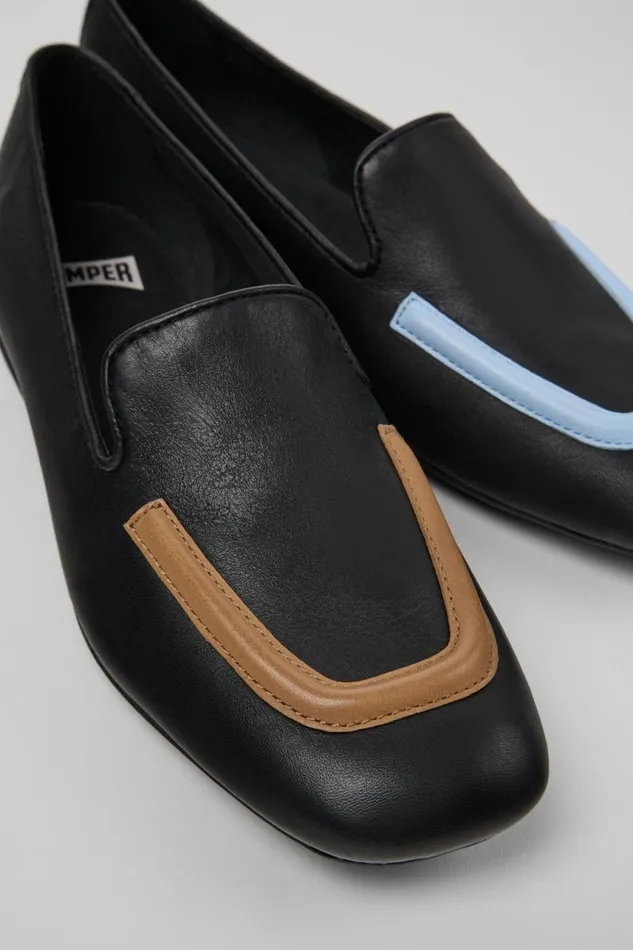 Women Camper Formal Shoes Twins Black Leather Ballerinas