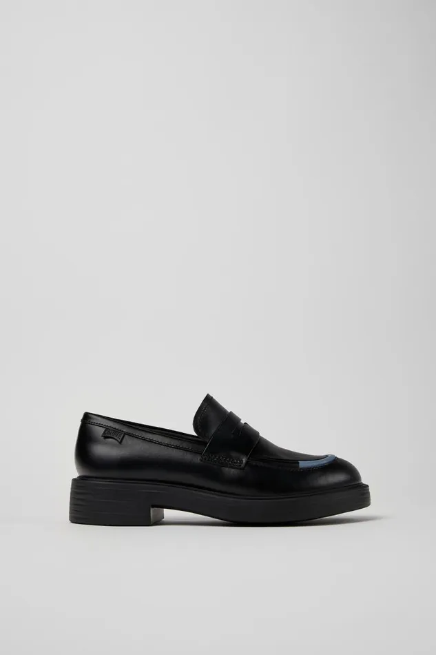 Women Camper Formal Shoes Twins Black Leather Loafers