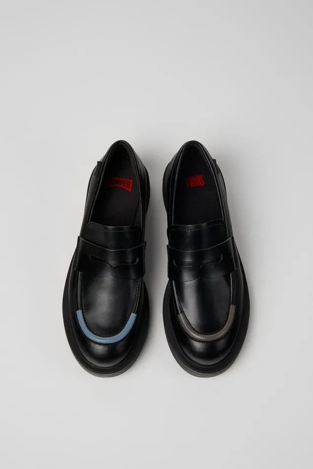 Women Camper Formal Shoes Twins Black Leather Loafers
