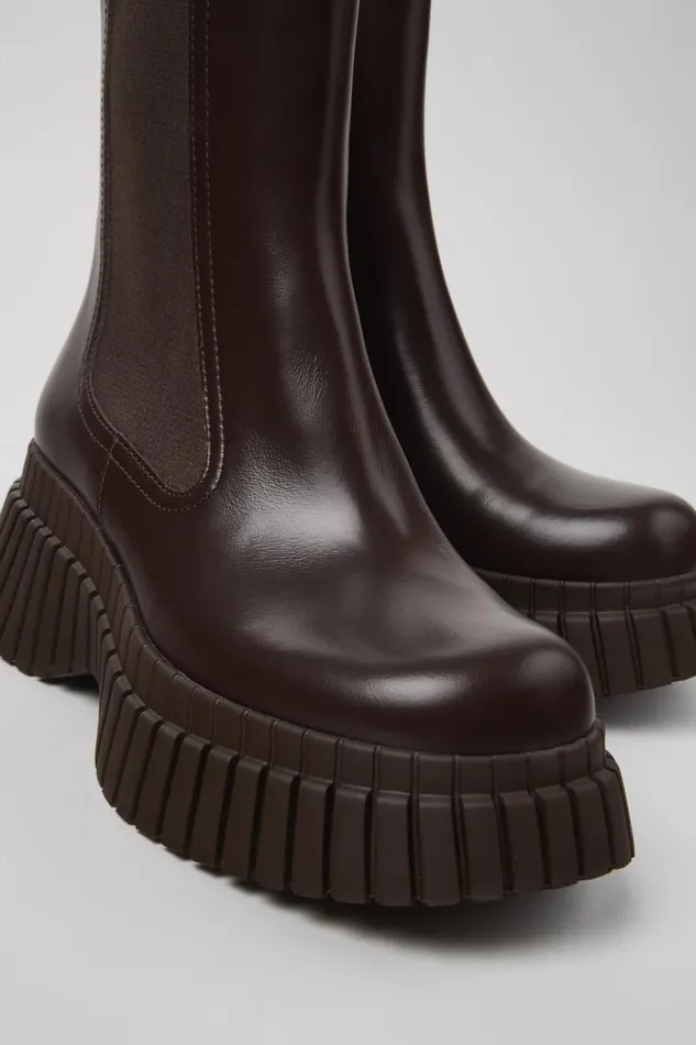 Women Camper Wedges BCN Brown Leather Chelsea Boots