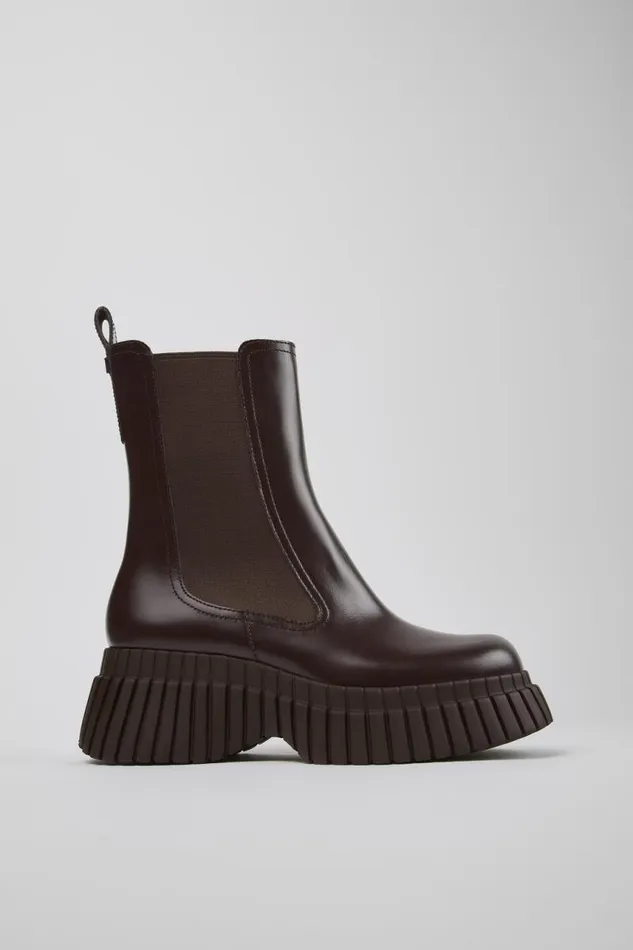 Women Camper Wedges BCN Brown Leather Chelsea Boots Women Camper Wedges BCN Brown Leather Chelsea Boots