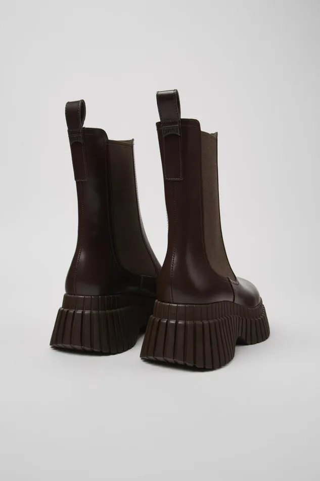 Women Camper Wedges BCN Brown Leather Chelsea Boots Women Camper Wedges BCN Brown Leather Chelsea Boots