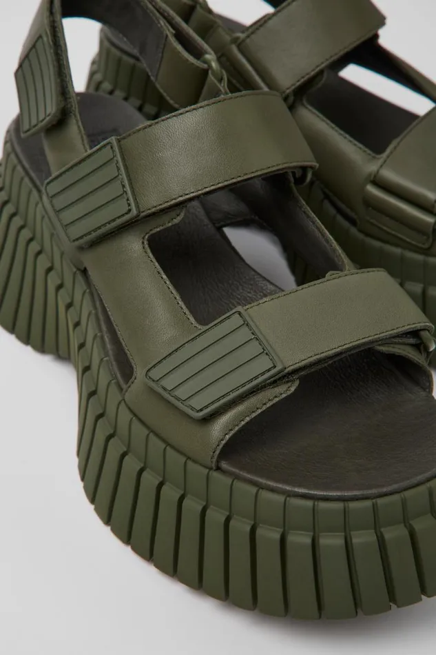 Women Camper Wedges BCN Green Leather Sandals