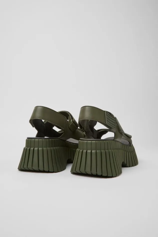 Women Camper Wedges BCN Green Leather Sandals