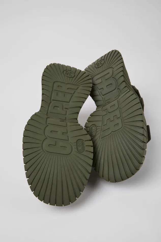 Women Camper Wedges BCN Green Leather Sandals