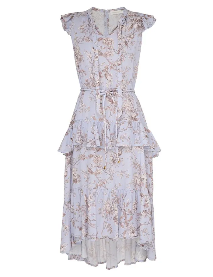 Women Clothing Zimmermann Frilled Tank Midi Dress Blue Mockingbird
