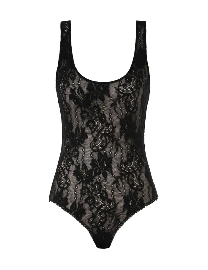 Women Clothing Zimmermann Lace Scoop Bodysuit Black
