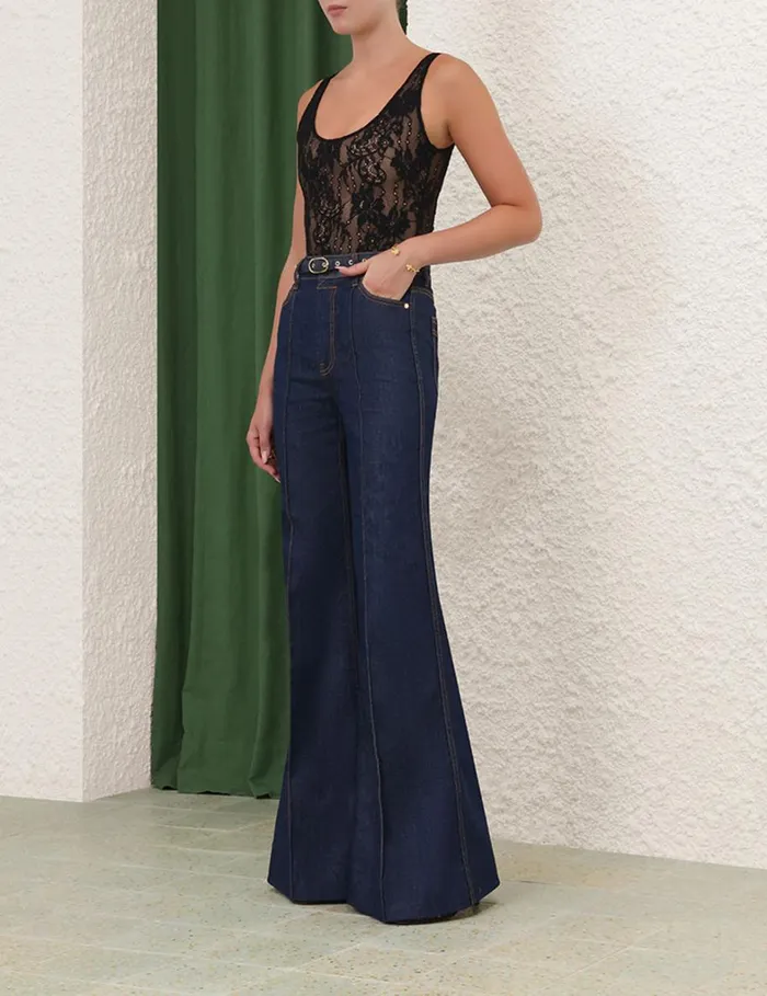 Women Clothing Zimmermann Lace Scoop Bodysuit Black