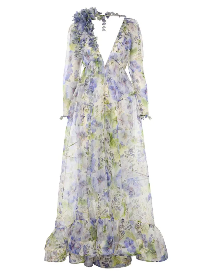 Women Clothing Zimmermann Natura Flower Midi Dress Blue Floral