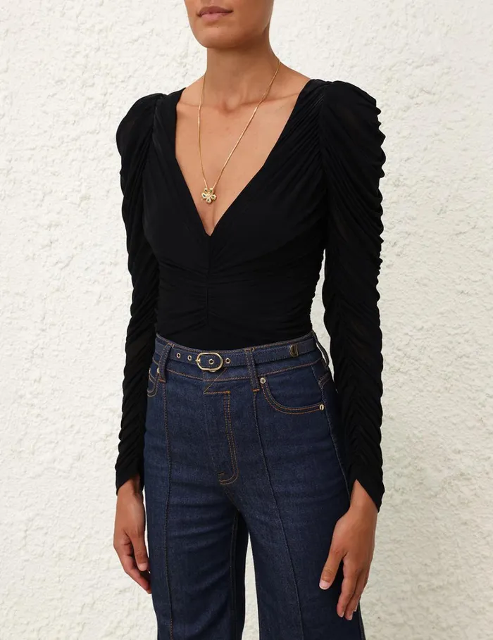 Women Clothing Zimmermann Natura Gathered Bodysuit Black