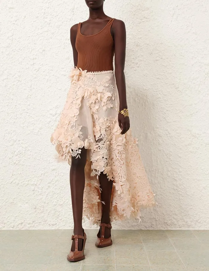 Women Clothing Zimmermann Natura Lasercut Skirt Light Peach