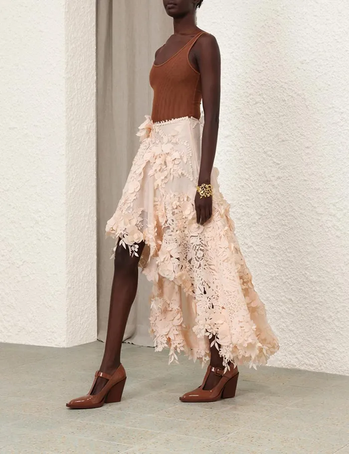 Women Clothing Zimmermann Natura Lasercut Skirt Light Peach