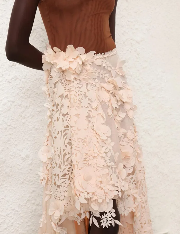 Women Clothing Zimmermann Natura Lasercut Skirt Light Peach