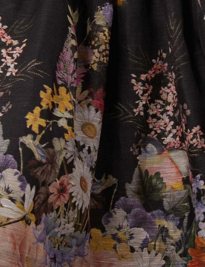 Women Clothing Zimmermann Natura Ruched Mini Dress Black Wild Flowers