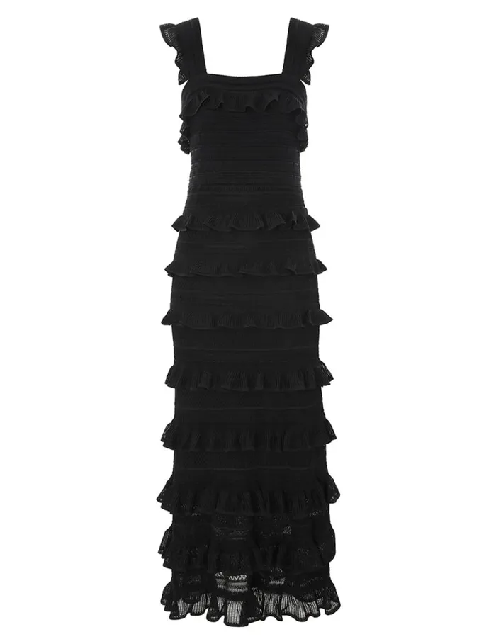 Women Clothing Zimmermann Natura Ruffle Dress Black