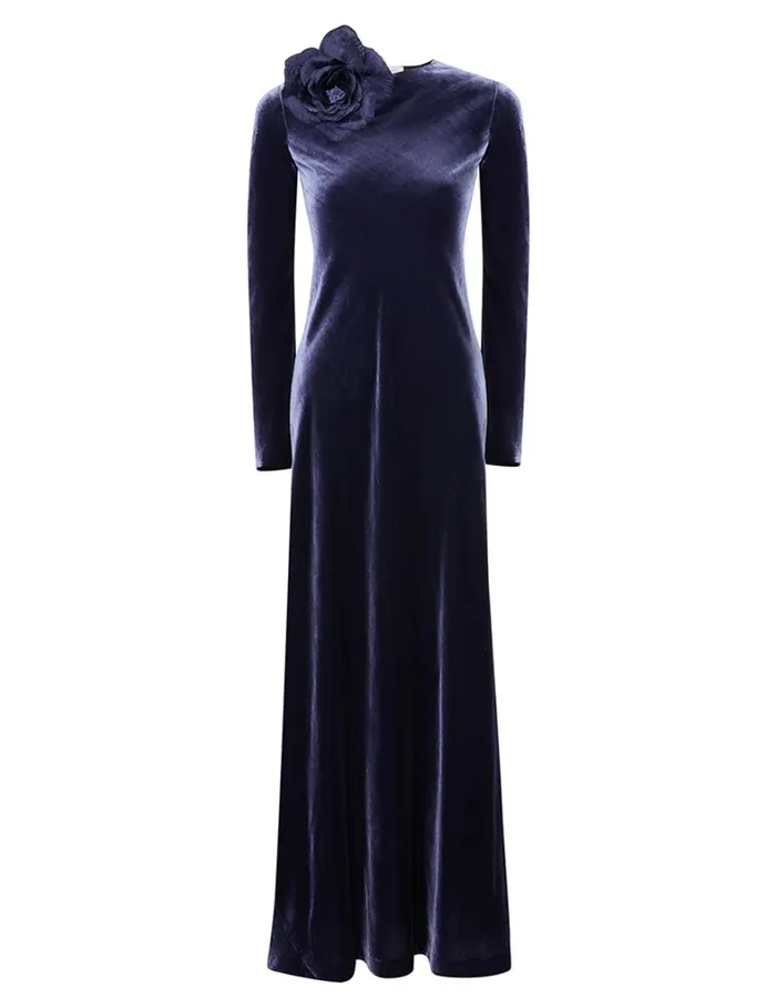 Women Clothing Zimmermann Natura Velvet Bias Slip Dress Navy
