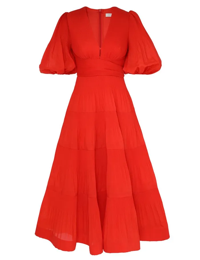 Women Clothing Zimmermann Pleated Midi Dress Tomato