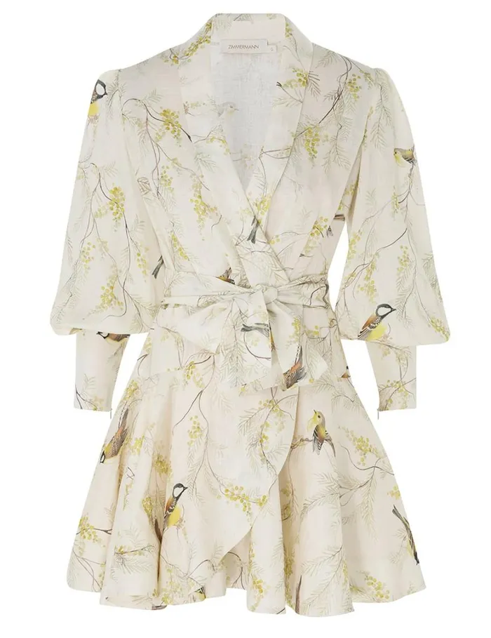 Women Clothing Zimmermann Wrap Mini Dress Acacia Birds