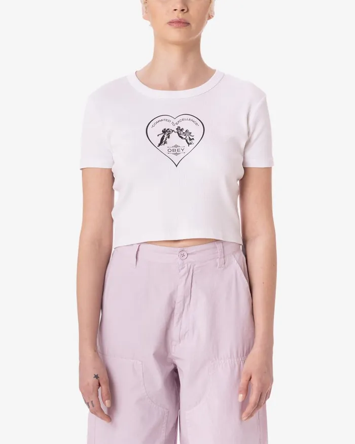 Women COMMITED TO EXCELLENCE CROPPED RIB TSHIRT Java Brown OBEY Clothing TSHIRTS